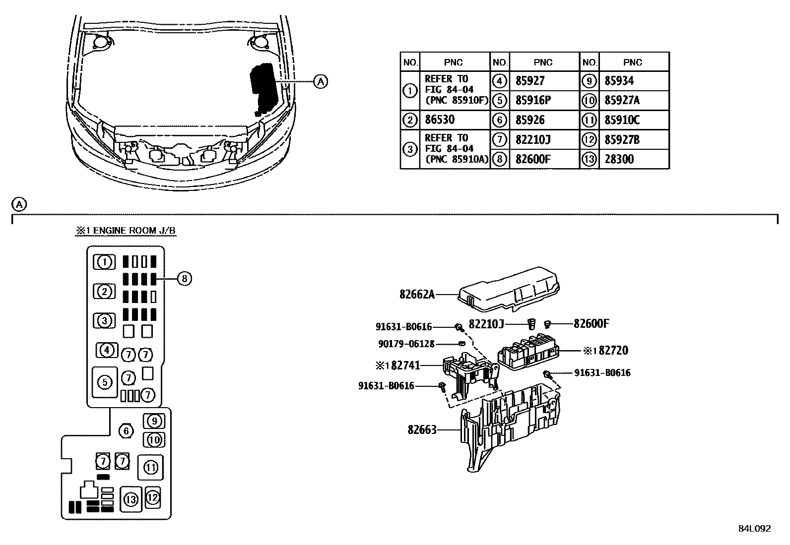 Toyota CAMRY 开关和继电器和ECU EPC diagram — 84L092
