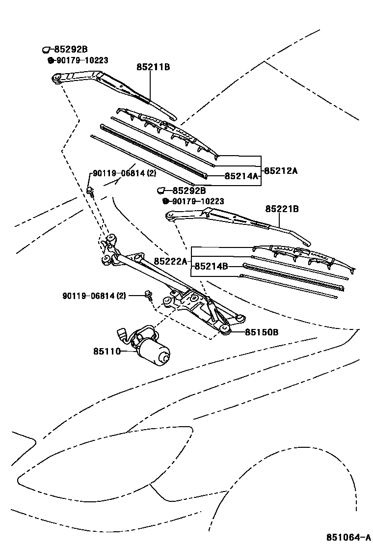 Toyota CAMRY 挡风玻璃刮水器 EPC diagram — 851064A
