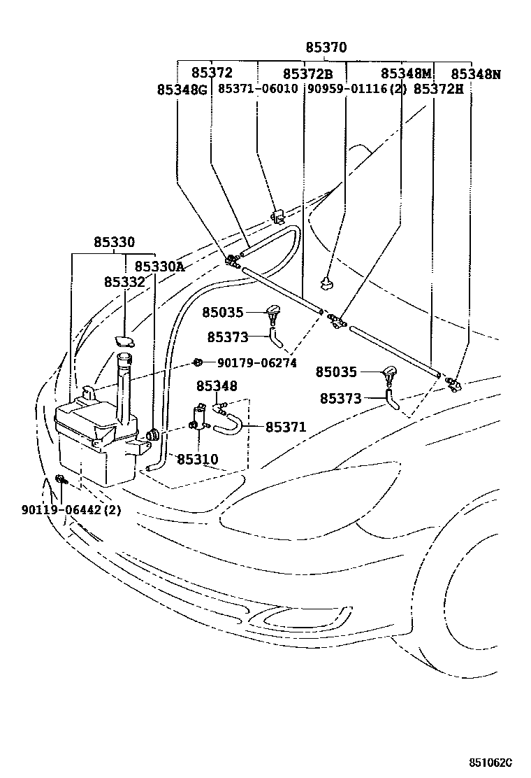 Toyota CAMRY 挡风玻璃清洗器 EPC diagram — 851062C