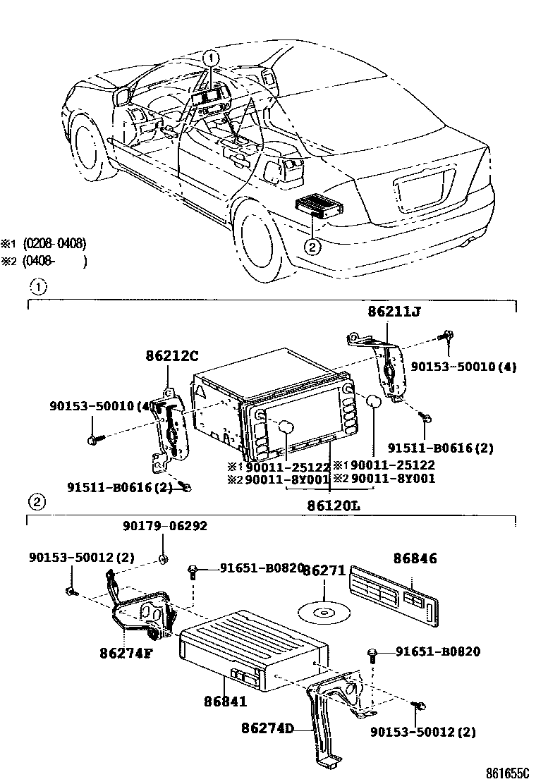 Toyota CAMRY 导航和前监视器显示屏 EPC diagram — 861655C