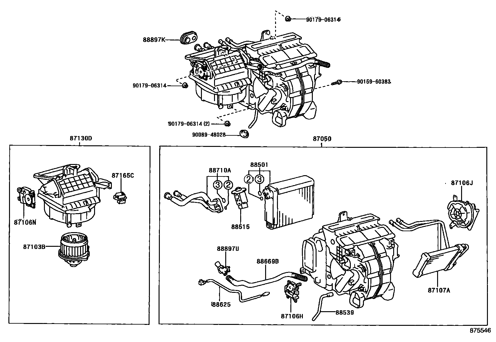 Toyota CAMRY 暖风和空调系统 - 冷却器组件 EPC diagram — 875546