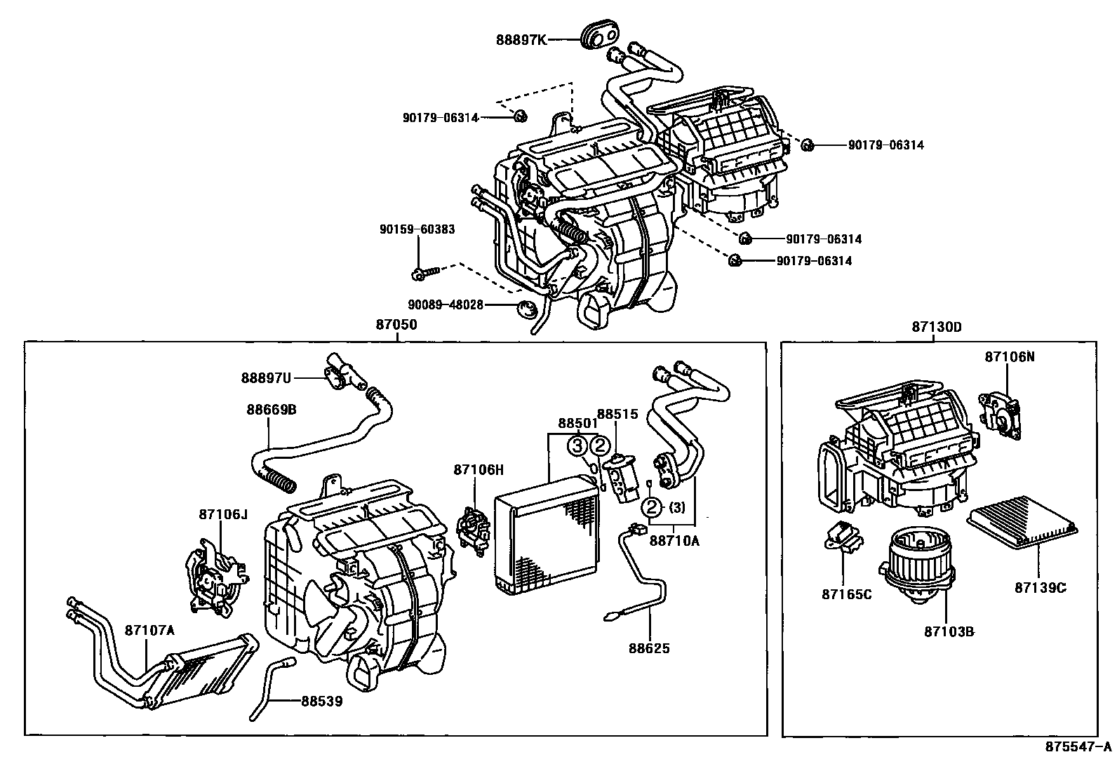 Toyota CAMRY 暖风和空调系统 - 冷却器组件 EPC diagram — 875547A