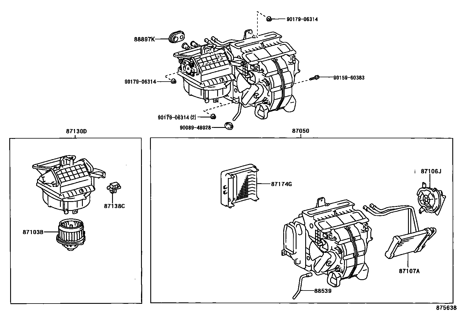Toyota CAMRY 暖风和空调系统 - 冷却器组件 EPC diagram — 875638