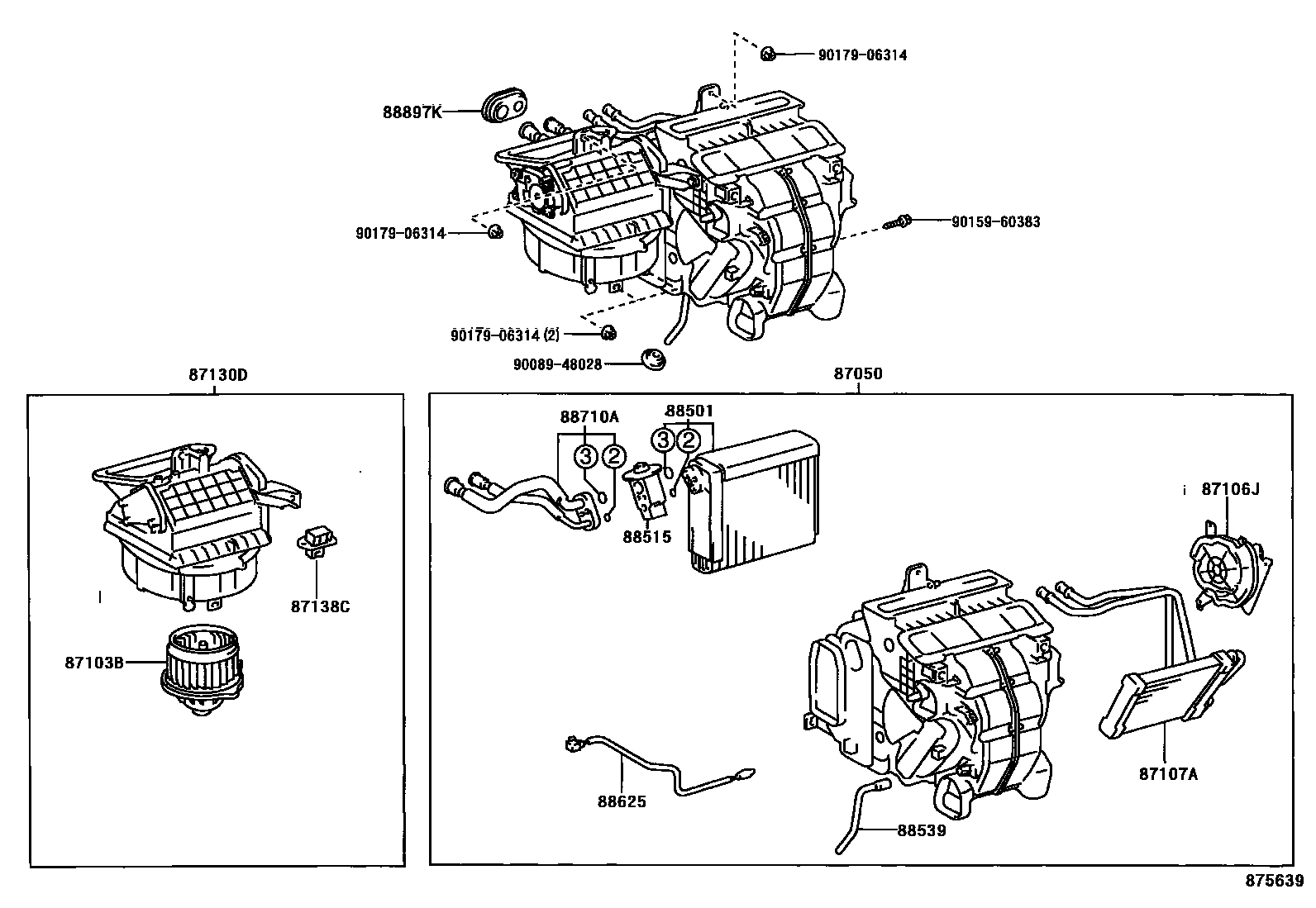 Toyota CAMRY 暖风和空调系统 - 冷却器组件 EPC diagram — 875639