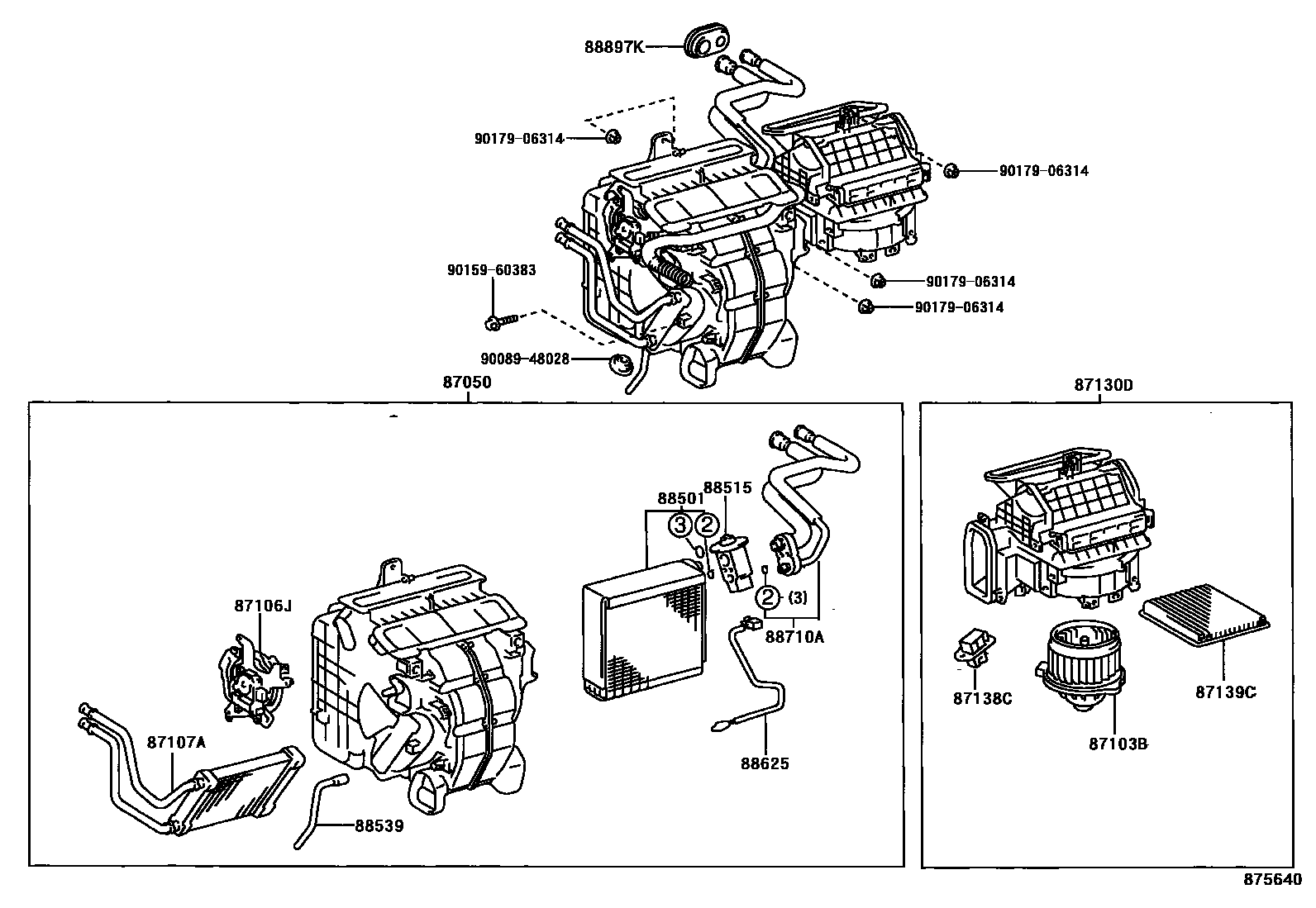 Toyota CAMRY 暖风和空调系统 - 冷却器组件 EPC diagram — 875640