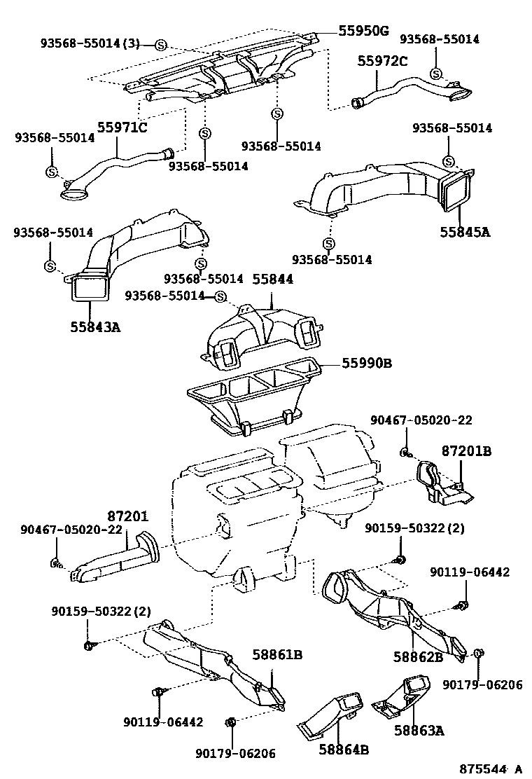 Toyota CAMRY 暖风和空调系统 - 控制器和风管 EPC diagram — 875544A