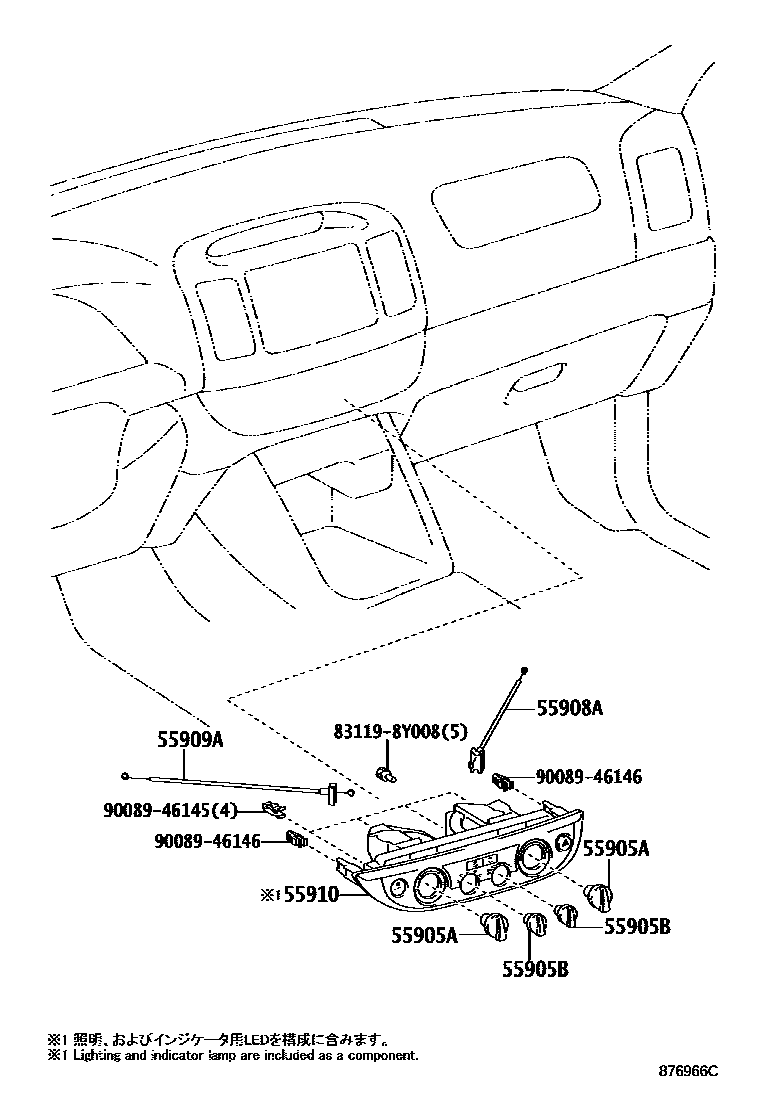 Toyota CAMRY 暖风和空调系统 - 控制器和风管 EPC diagram — 876966C