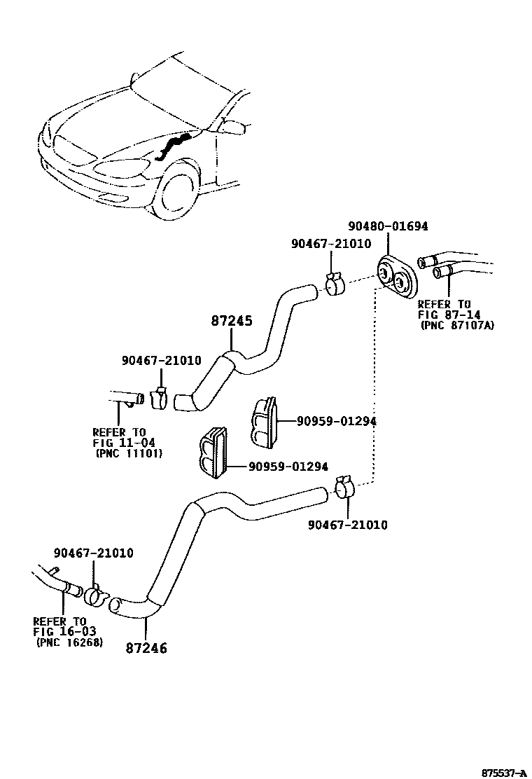 Toyota CAMRY 暖风和空调系统 - 水管 EPC diagram — 875537A