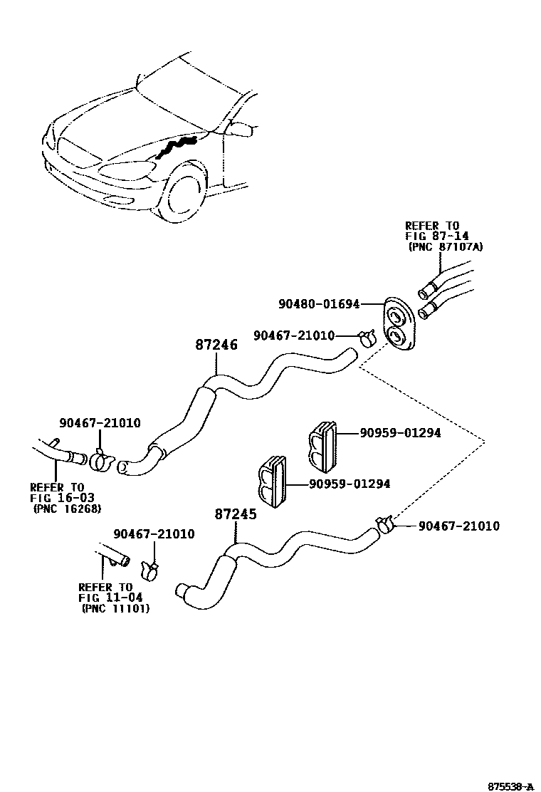 Toyota CAMRY 暖风和空调系统 - 水管 EPC diagram — 875538A