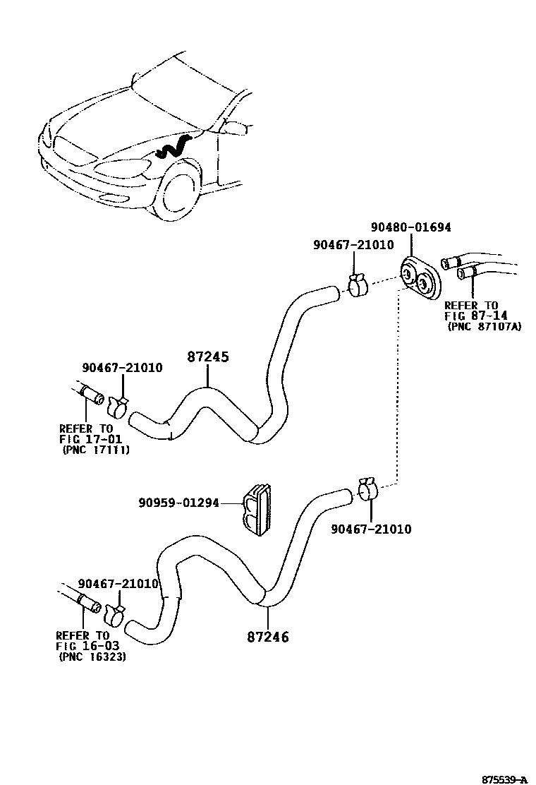 Toyota CAMRY 暖风和空调系统 - 水管 EPC diagram — 875539A