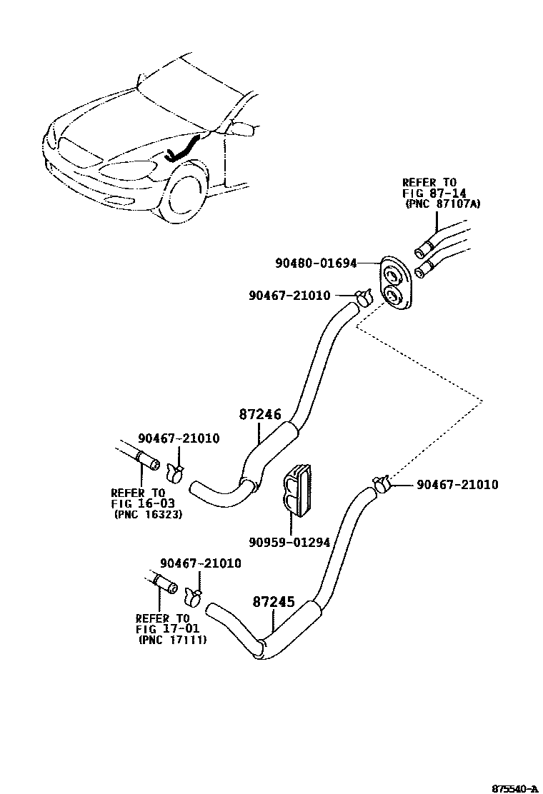 Toyota CAMRY 暖风和空调系统 - 水管 EPC diagram — 875540A