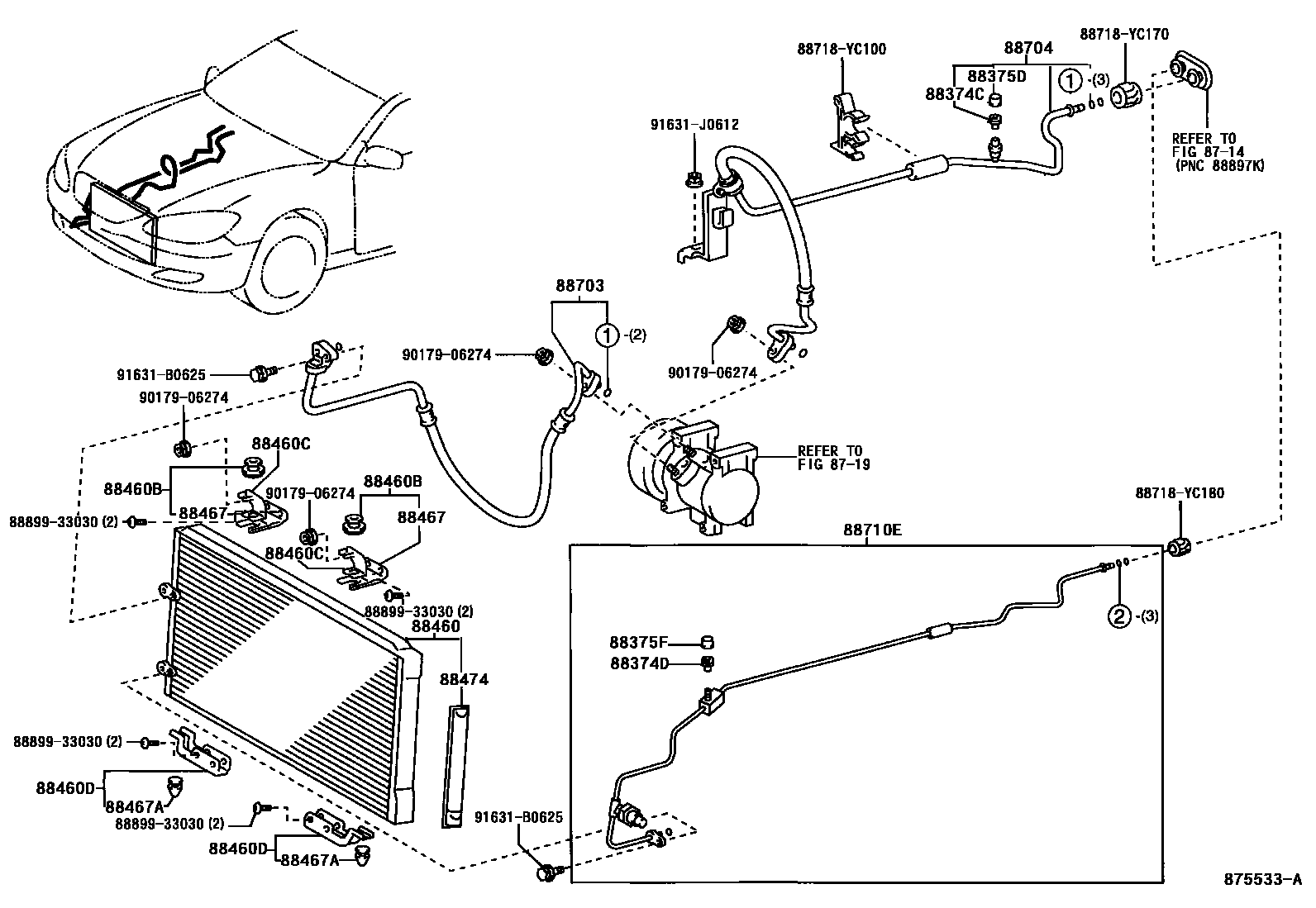 Toyota CAMRY Heating & Air Conditioning - Cooler Piping EPC diagram — 875533A
