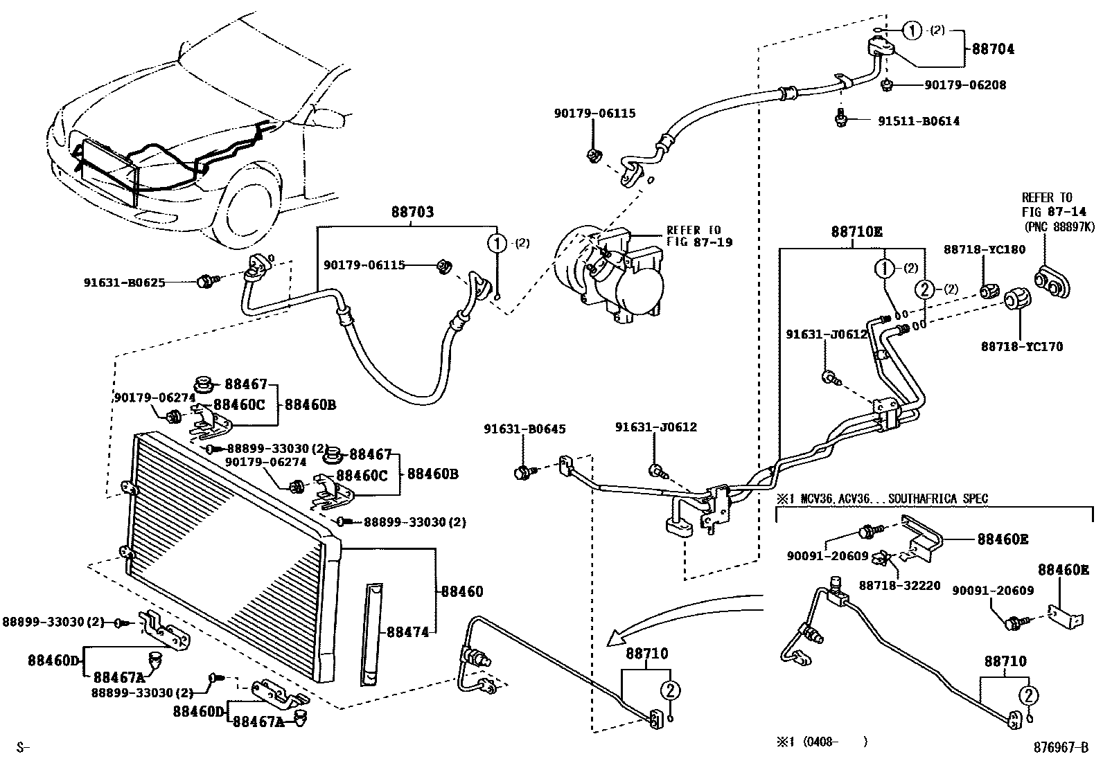 Toyota CAMRY Heating & Air Conditioning - Cooler Piping EPC diagram — 876967B