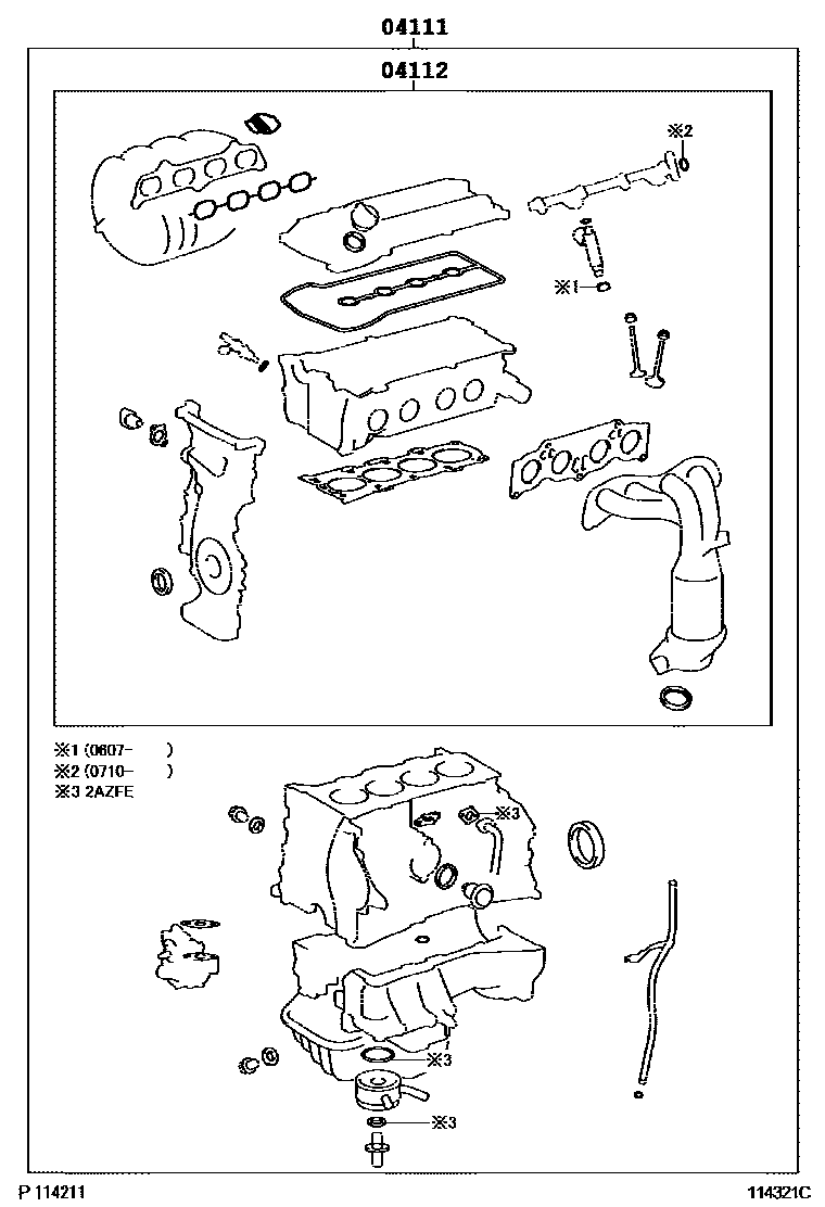 Toyota CAMRY Engine Overhaul Gasket Kit EPC diagram — 114321C