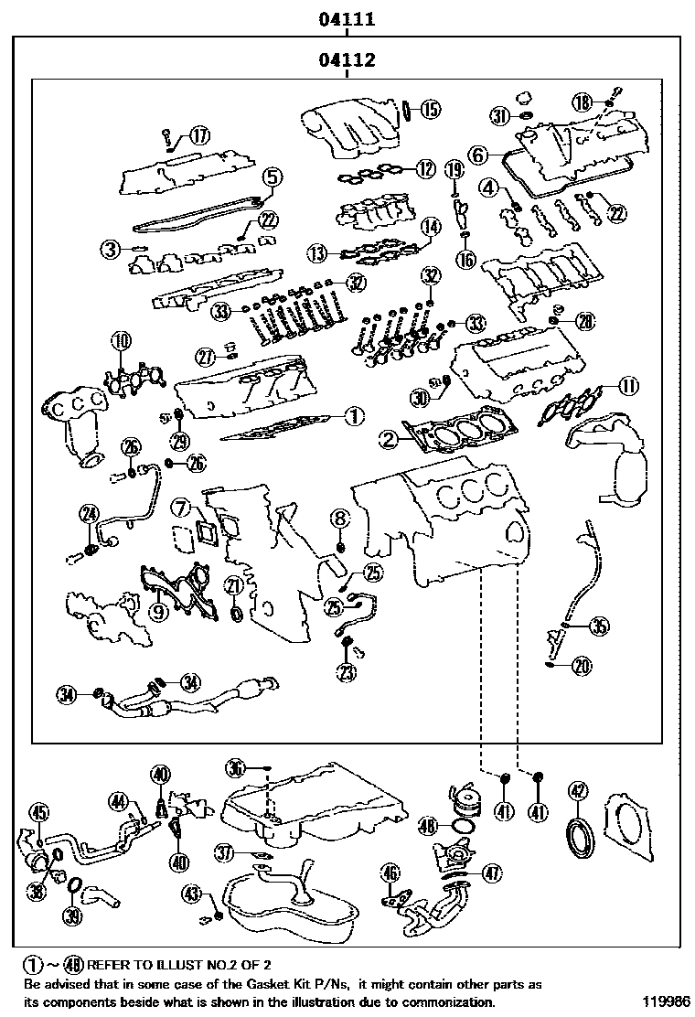 Toyota CAMRY Engine Overhaul Gasket Kit EPC diagram — 119986