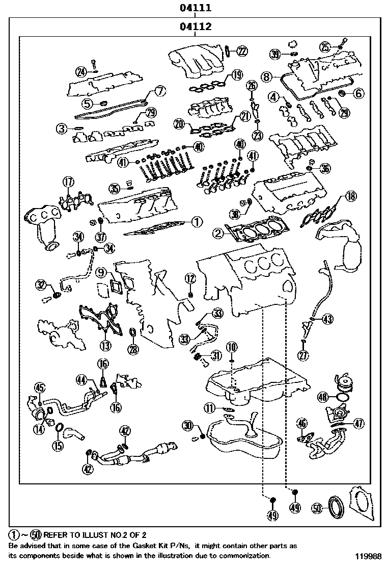 Toyota CAMRY Engine Overhaul Gasket Kit EPC diagram — 119988
