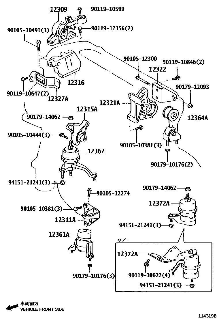 Toyota CAMRY Engine Mounting EPC diagram — 114319B