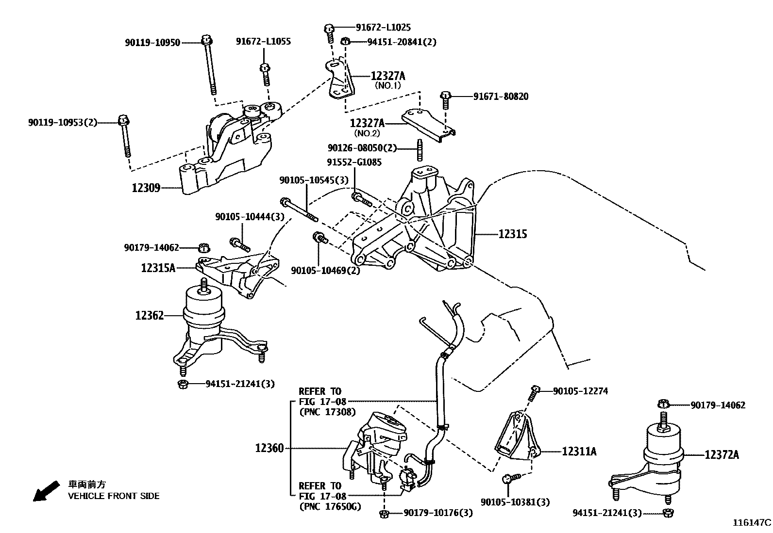 Toyota CAMRY Engine Mounting EPC diagram — 116147C