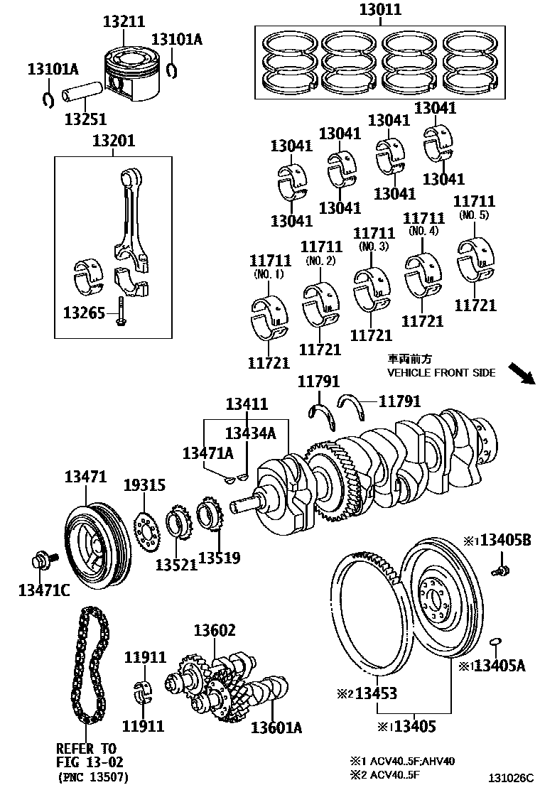Toyota CAMRY Crankshaft & Piston EPC diagram — 131026C