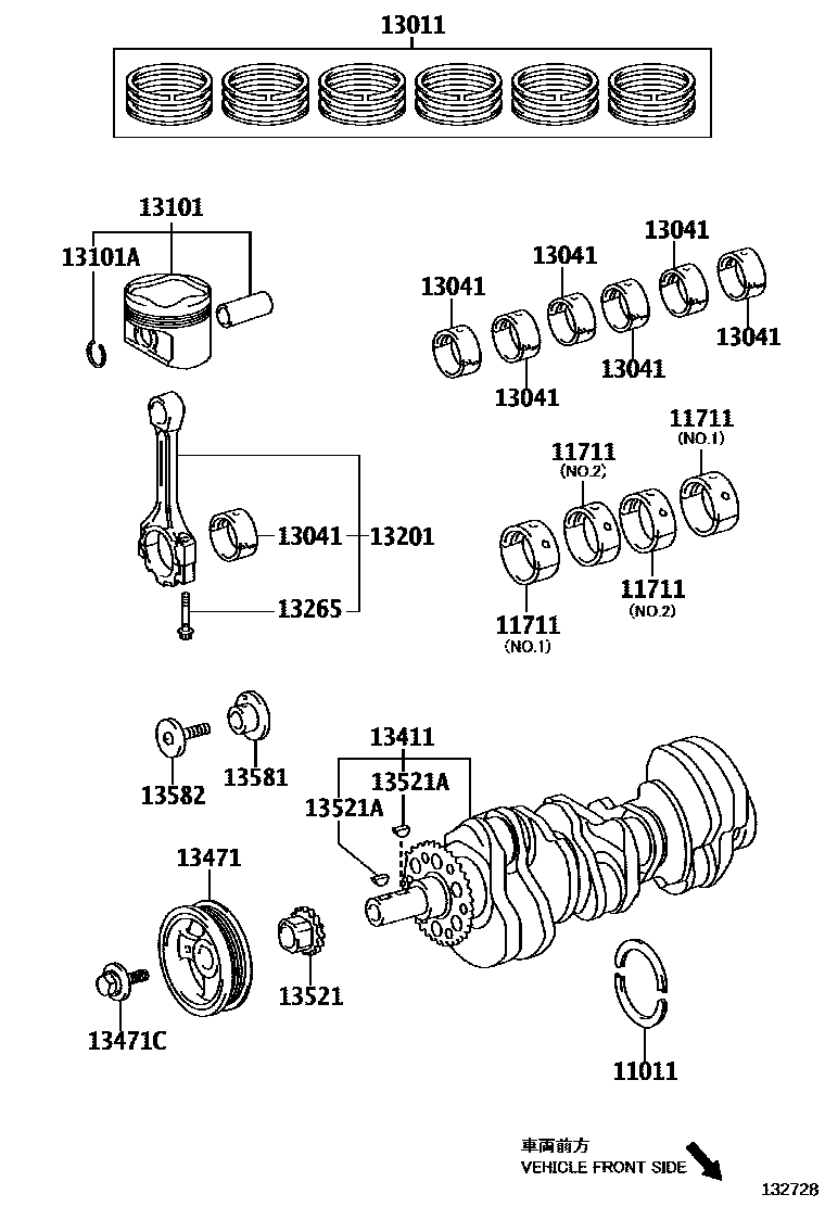 Toyota CAMRY Crankshaft & Piston EPC diagram — 132728