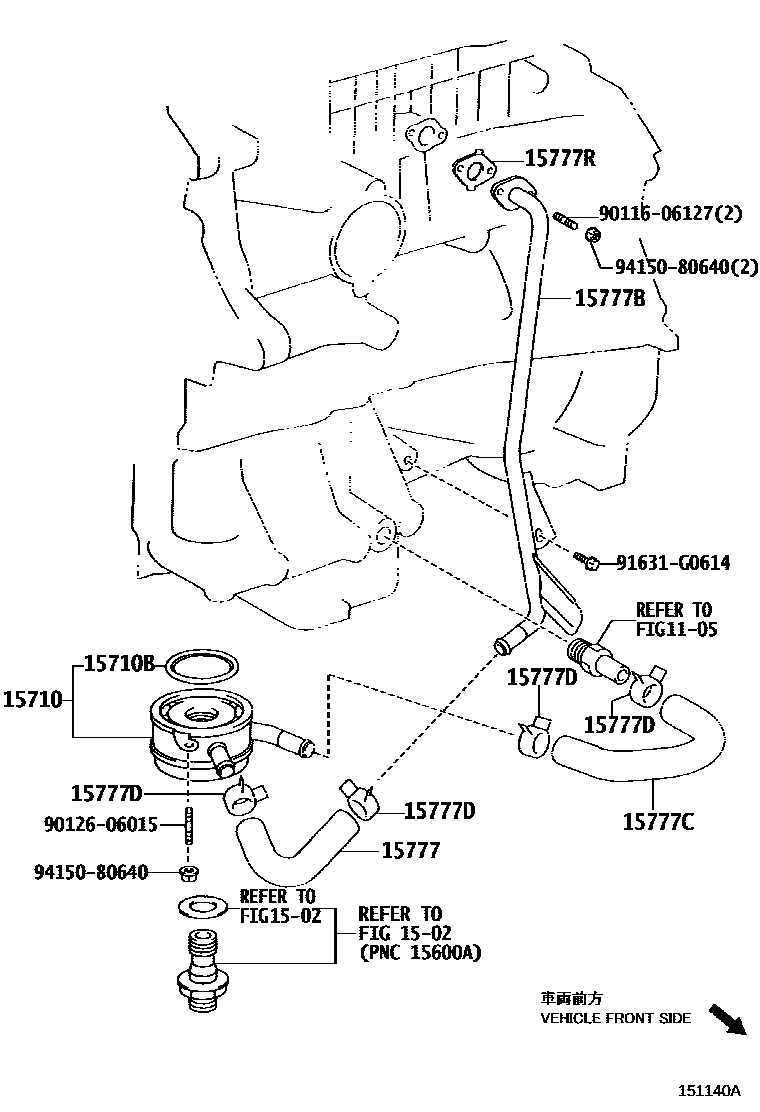 Toyota CAMRY Engine Oil Cooler EPC diagram — 151140A