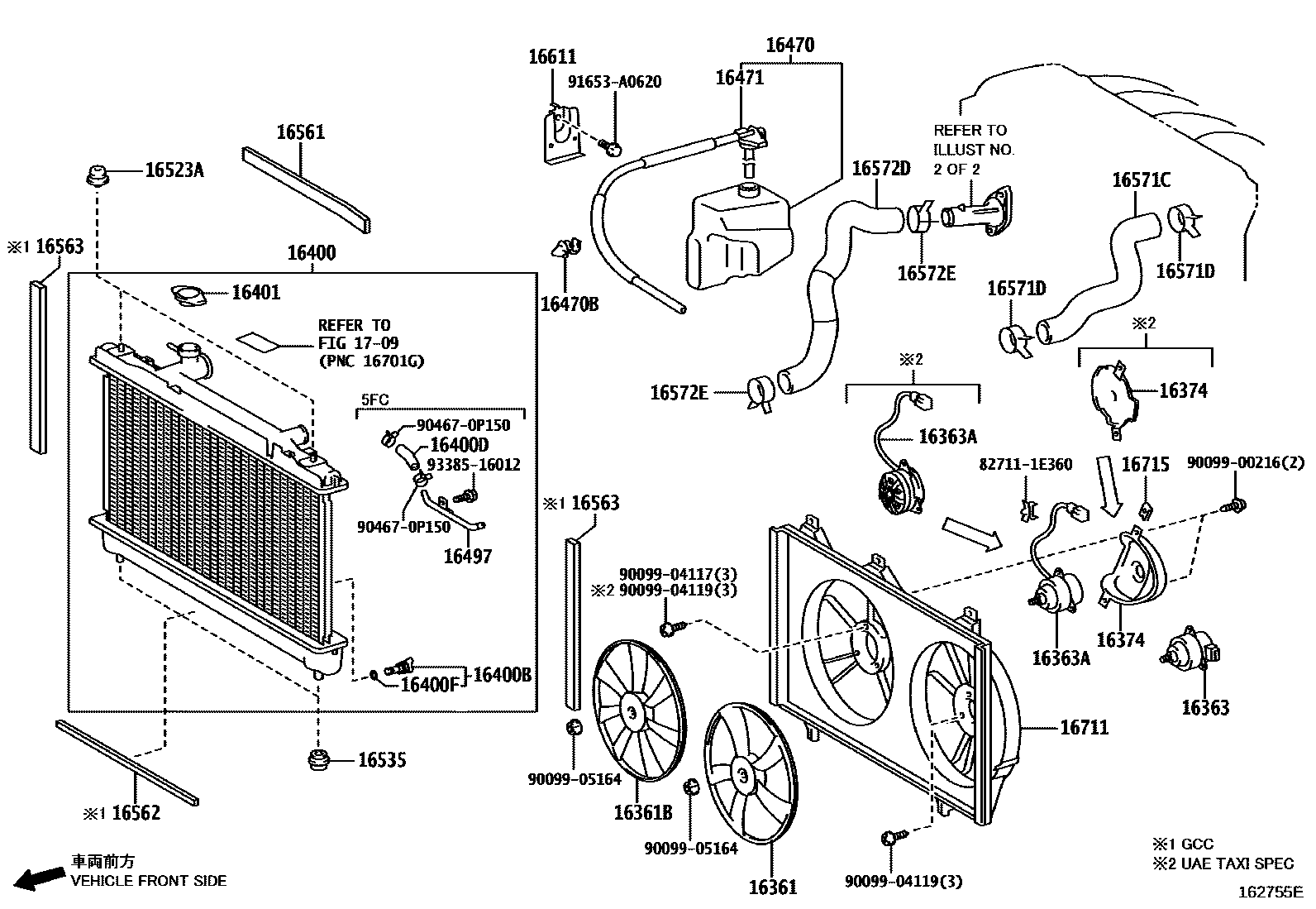 Toyota CAMRY RADIATOR & WATER OUTLET EPC diagram — 162755E