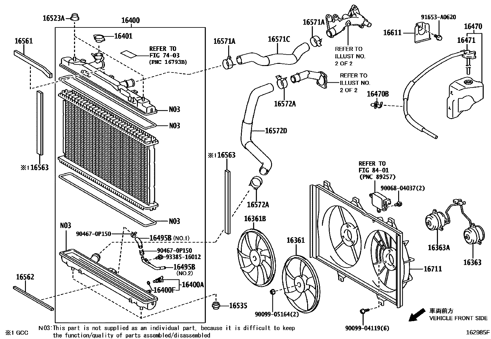 Toyota CAMRY RADIATOR & WATER OUTLET EPC diagram — 162985F