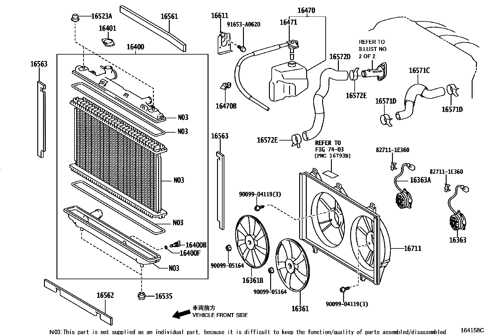 Toyota CAMRY RADIATOR & WATER OUTLET EPC diagram — 164158C