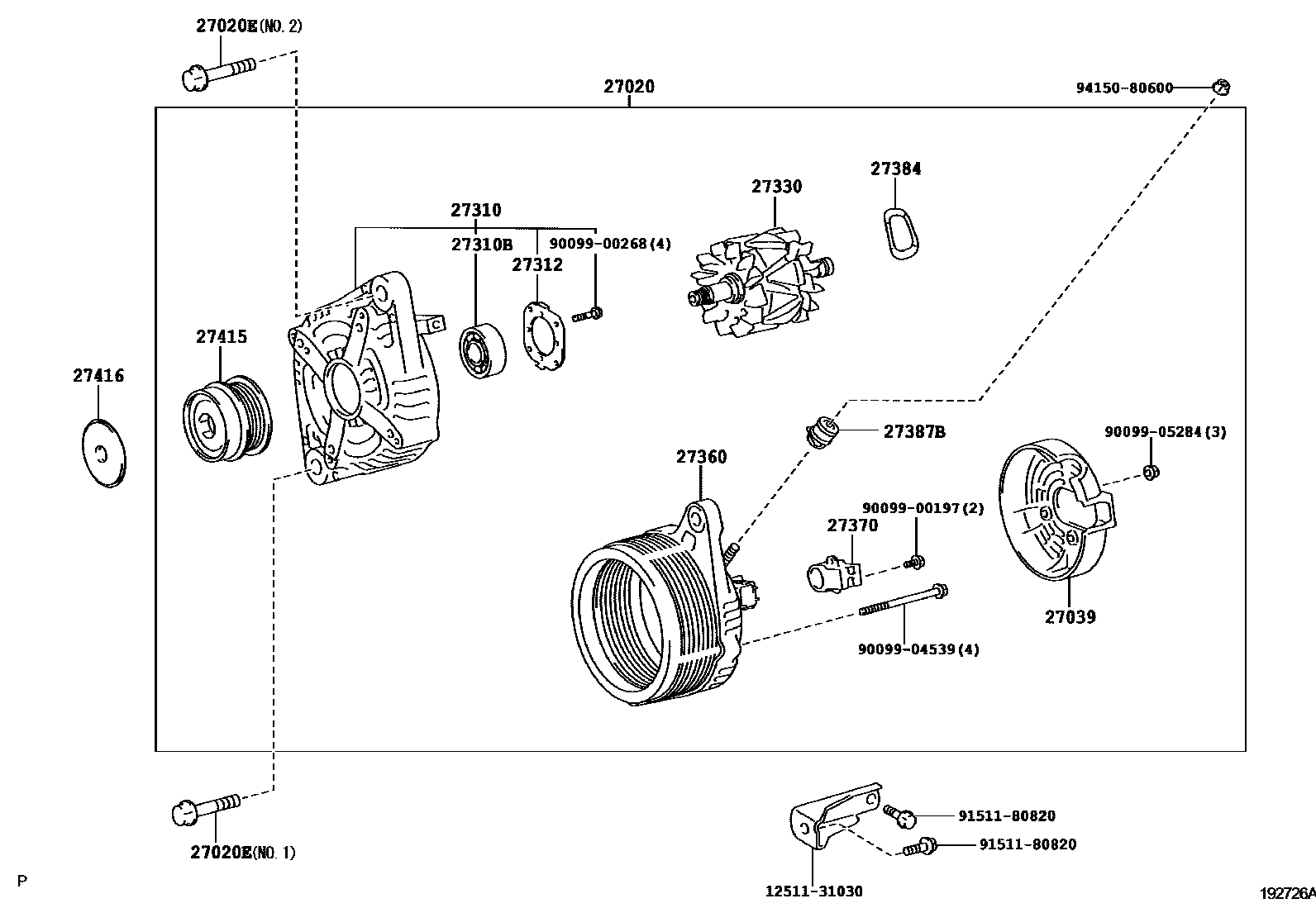 Toyota CAMRY Alternator EPC diagram — 192726B