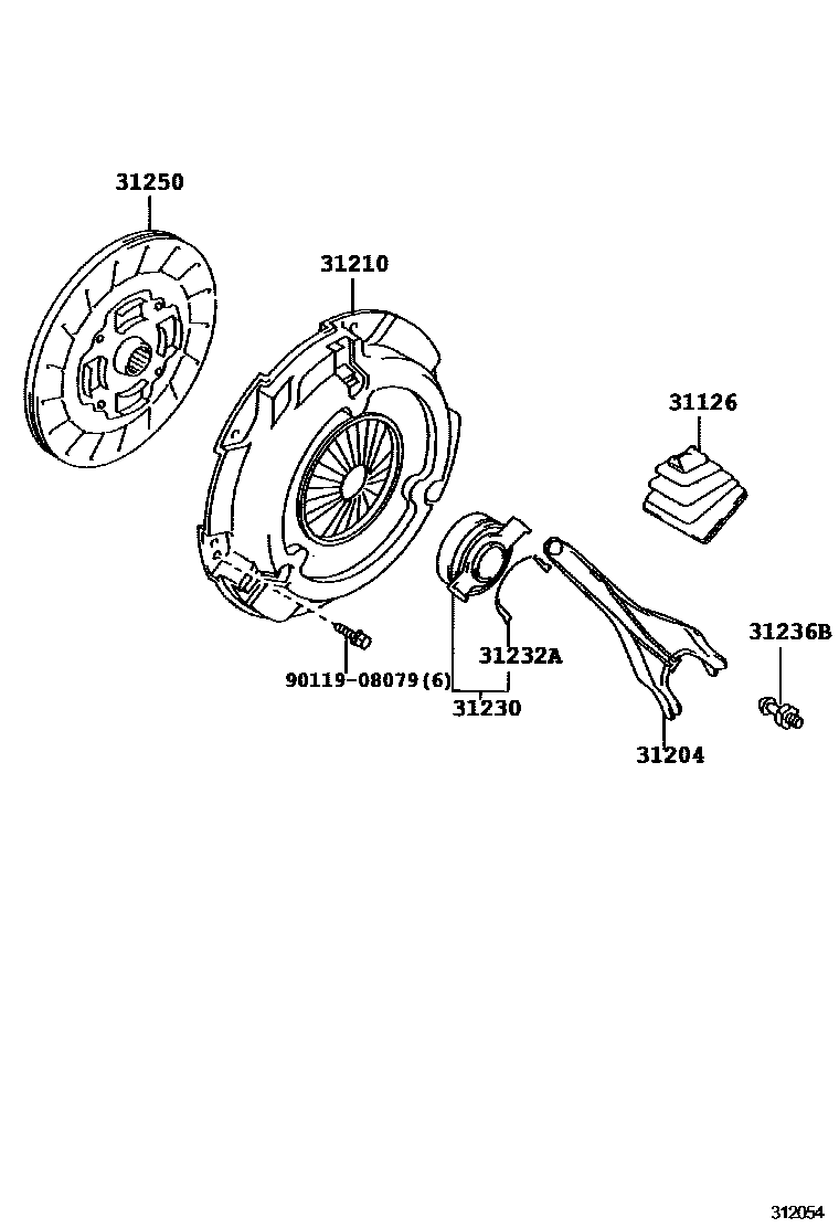 Toyota CAMRY 离合器和分离叉 EPC diagram — 312054