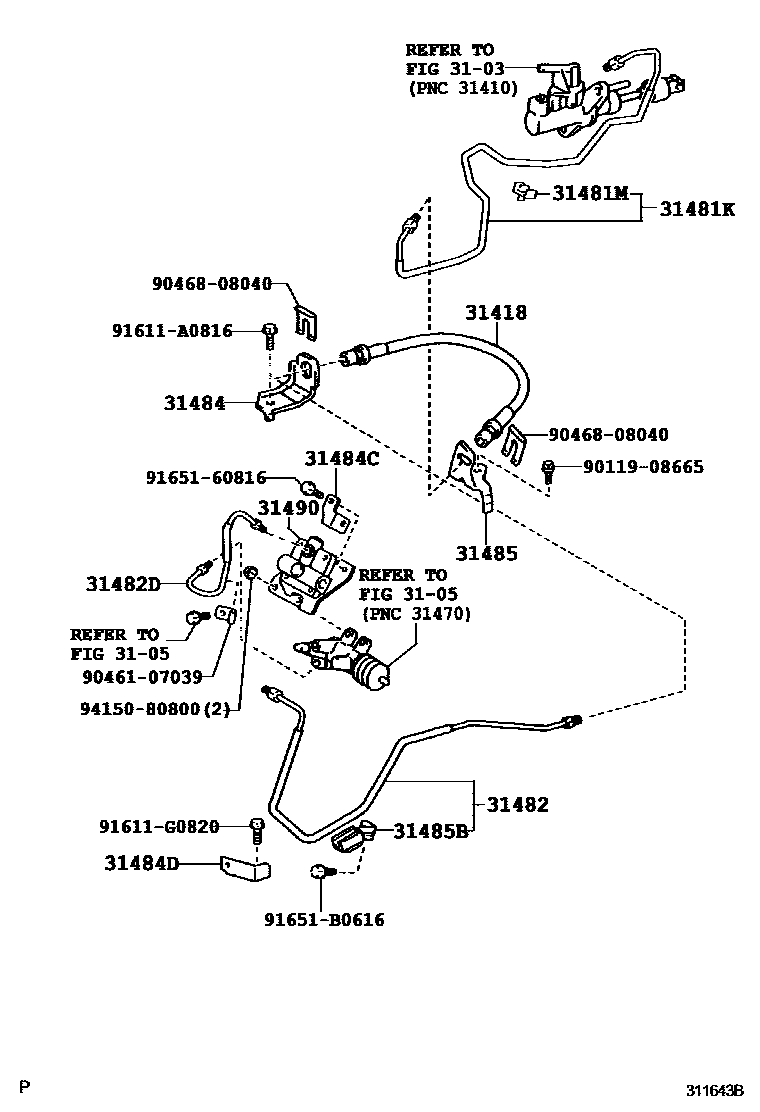 Toyota CAMRY 离合器踏板和挠性软管 EPC diagram — 311643B