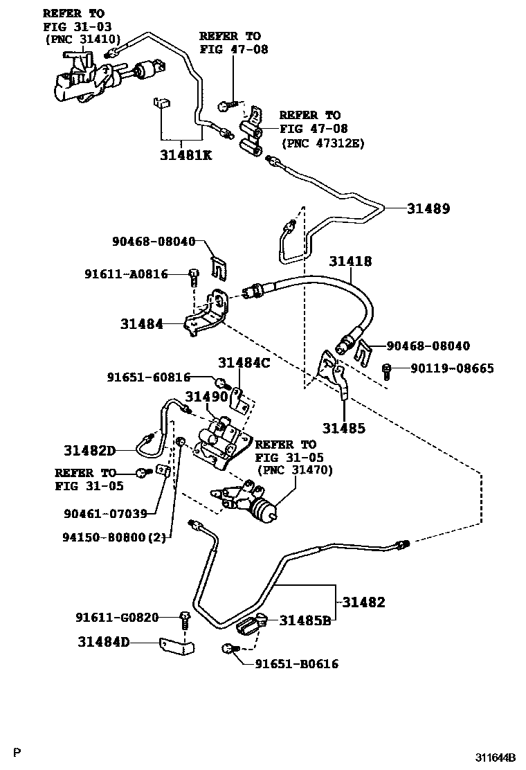 Toyota CAMRY 离合器踏板和挠性软管 EPC diagram — 311644B
