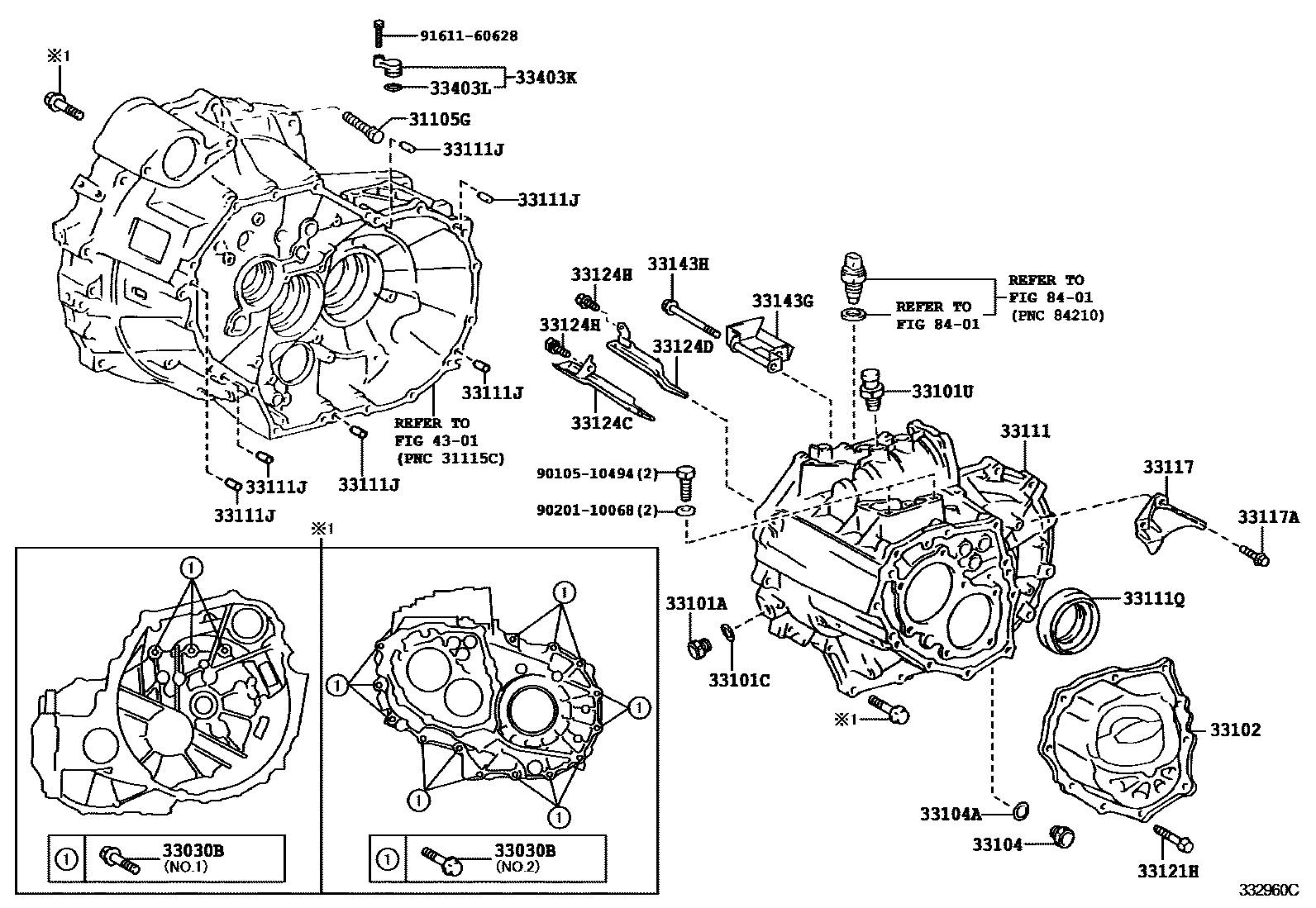 Toyota CAMRY 离合器壳和变速器壳(MTM) EPC diagram — 332960C