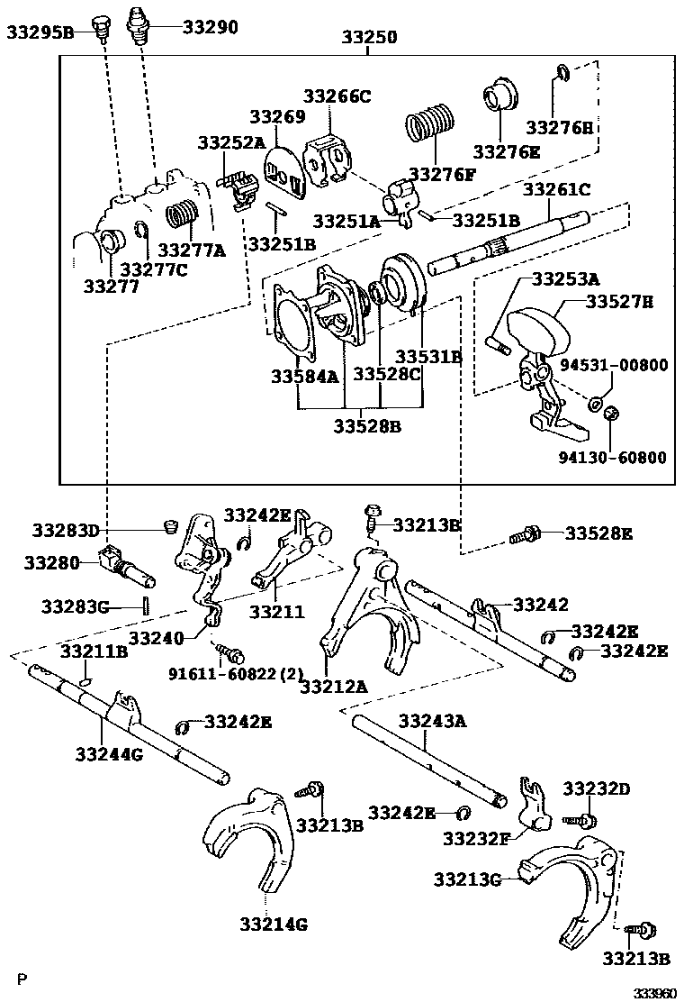 Toyota CAMRY 换档拨叉和换档杆轴(MTM) EPC diagram — 333960