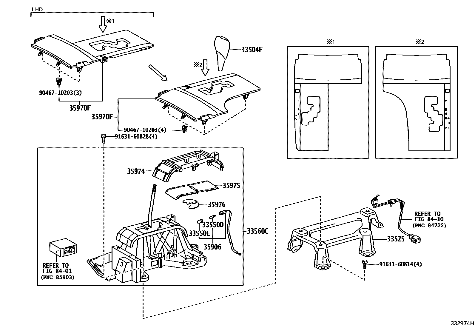 Toyota CAMRY Shift Lever & Retainer EPC diagram — 332974H