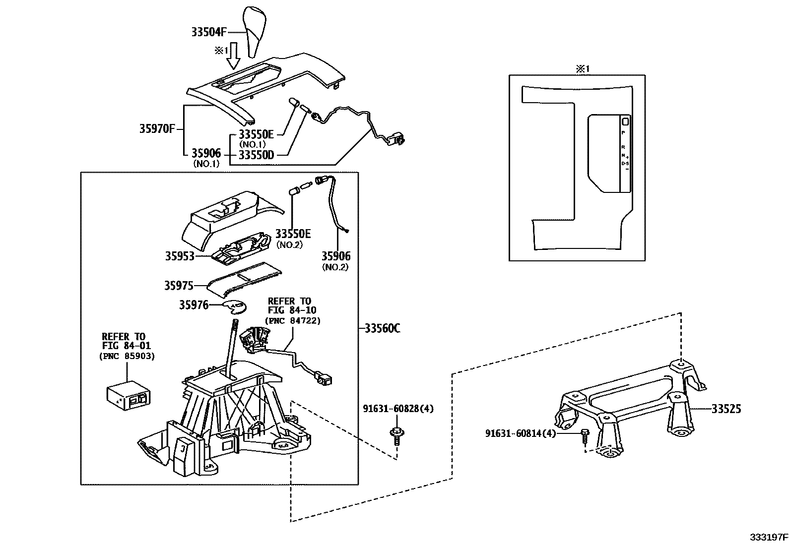 Toyota CAMRY Shift Lever & Retainer EPC diagram — 333197F