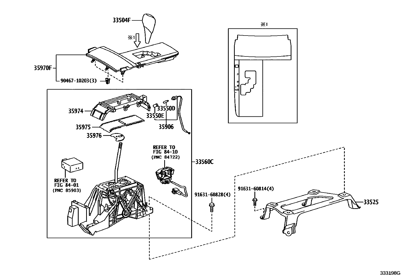 Toyota CAMRY Shift Lever & Retainer EPC diagram — 333198G