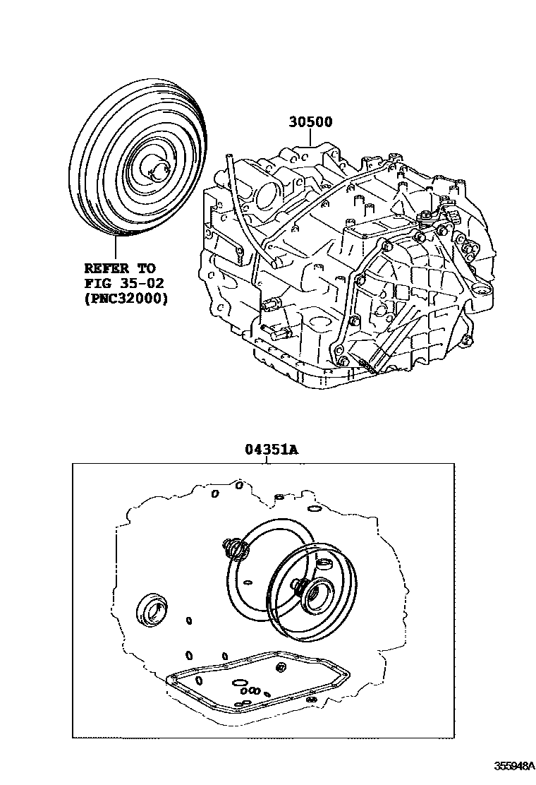 Toyota CAMRY 传动桥或变速器总成和衬垫组件(ATM) EPC diagram — 355948A