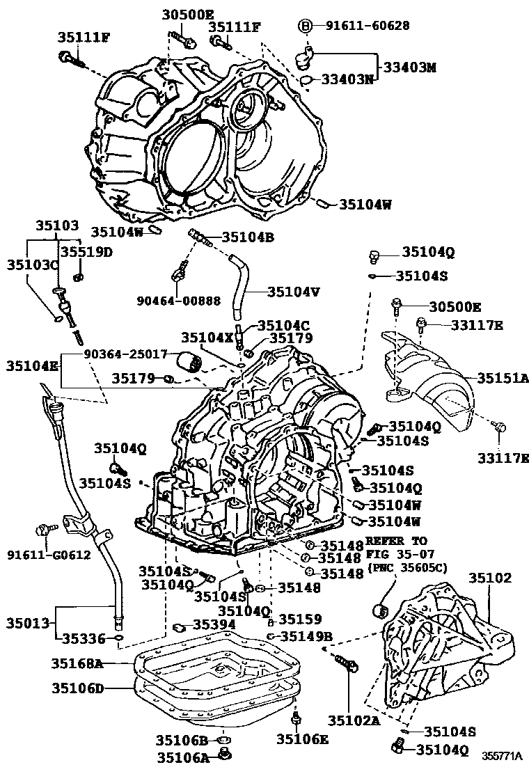 Toyota CAMRY 变速器壳和油底壳(ATM) EPC diagram — 355771A