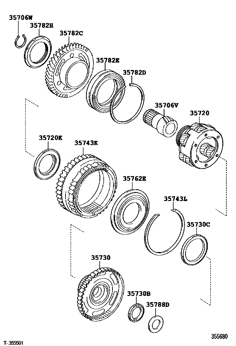 Toyota CAMRY 行星齿轮、倒档活塞和中间轴齿轮(ATM) EPC diagram — 355680