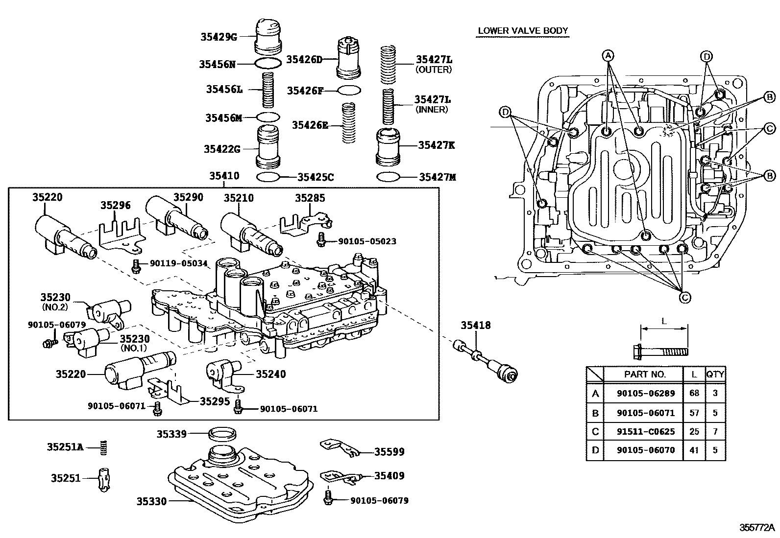 Toyota CAMRY 阀体和滤油网(ATM) EPC diagram — 355772A