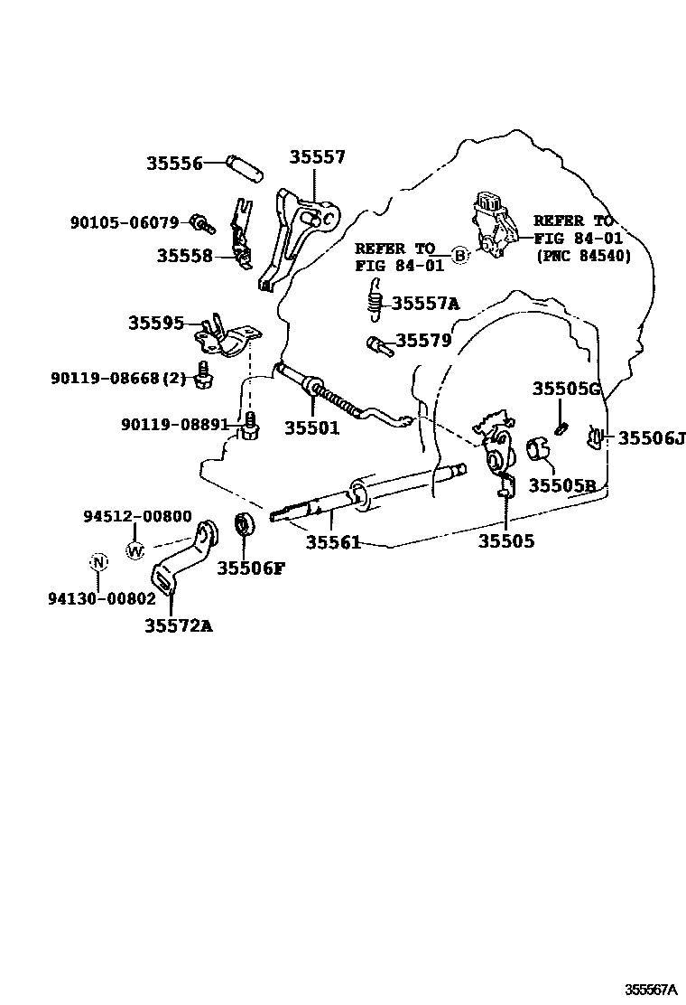 Toyota CAMRY 节气阀连杆和阀杆(ATM) EPC diagram — 355567A