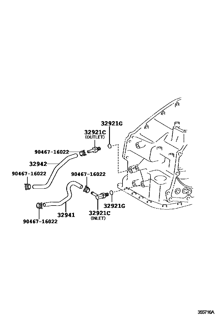 Toyota CAMRY 变速器油冷却器和配管(ATM) EPC diagram — 355716A