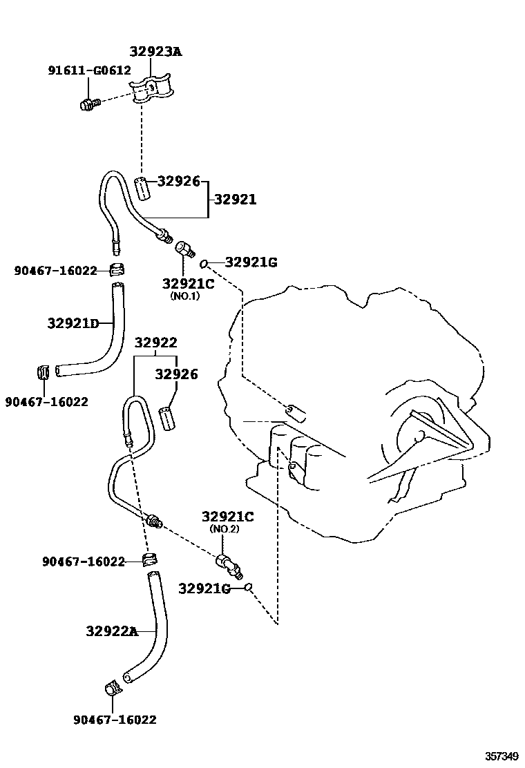 Toyota CAMRY 变速器油冷却器和配管(ATM) EPC diagram — 357349