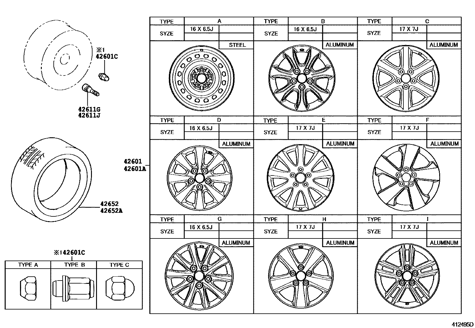 Toyota CAMRY 车轮和车轮盖 EPC diagram — 412495D