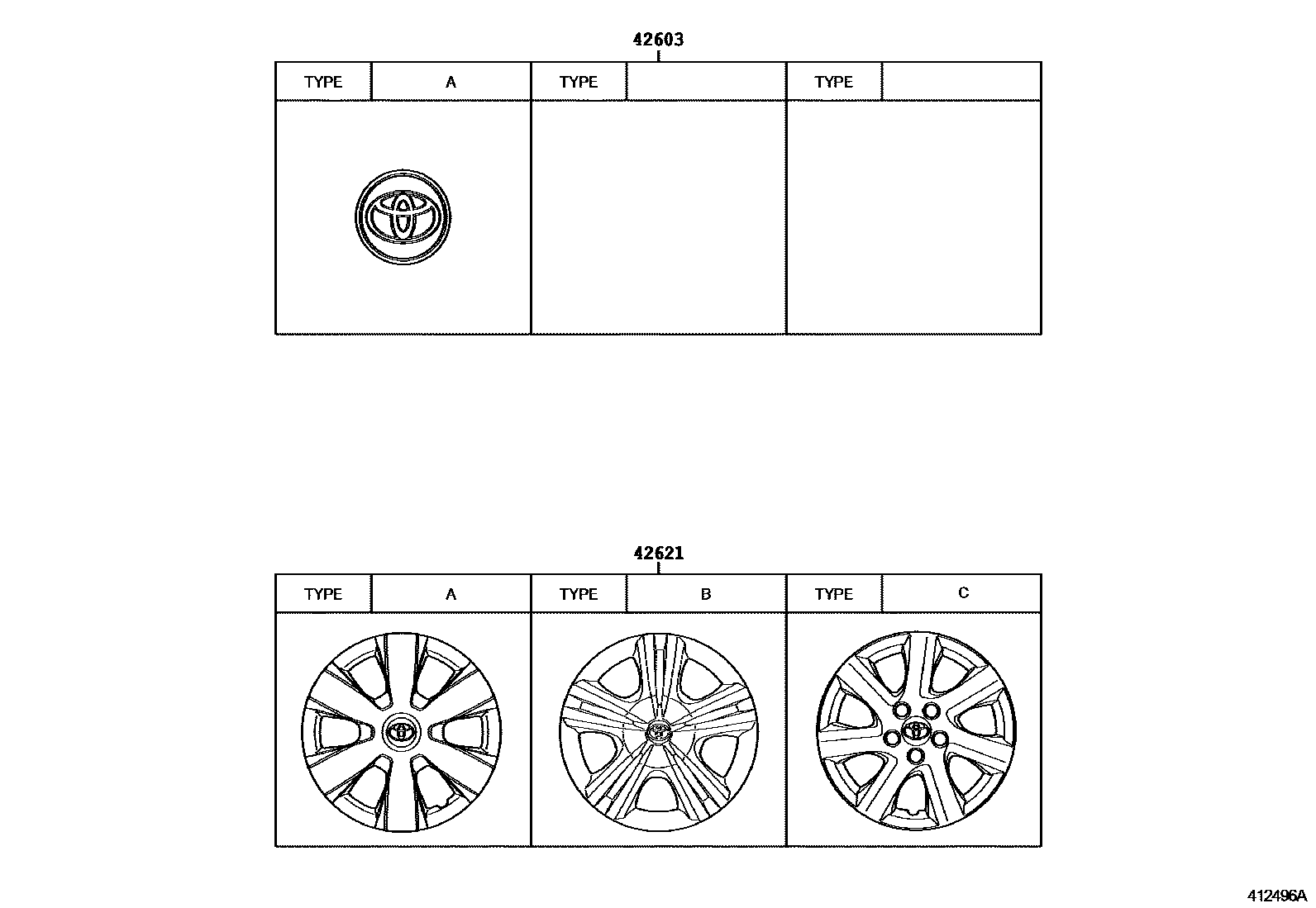 Toyota CAMRY 车轮和车轮盖 EPC diagram — 412496A