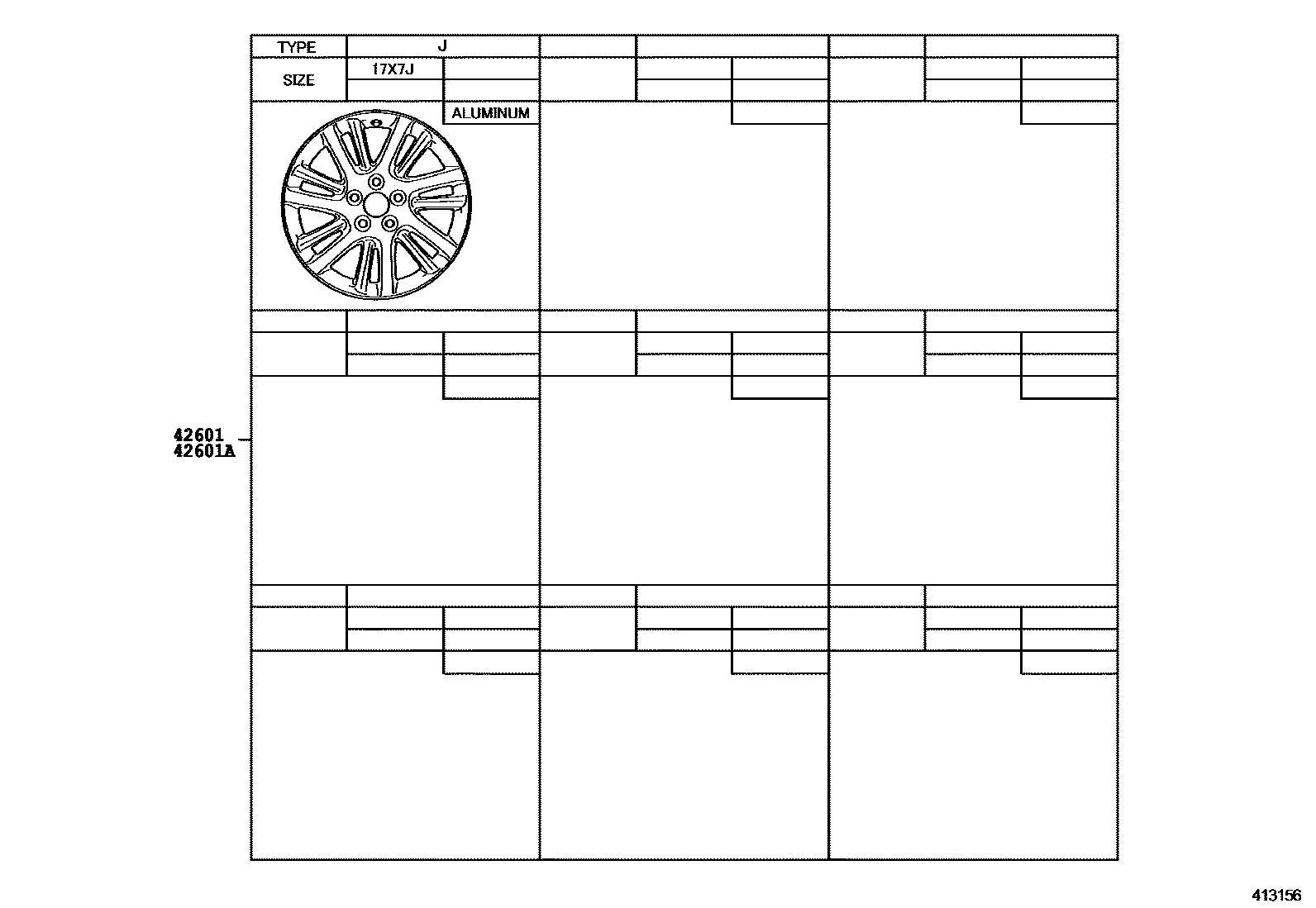 Toyota CAMRY 车轮和车轮盖 EPC diagram — 413156