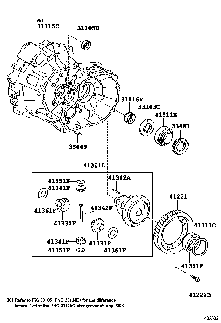 Toyota CAMRY 前桥壳和差速器 EPC diagram — 432332