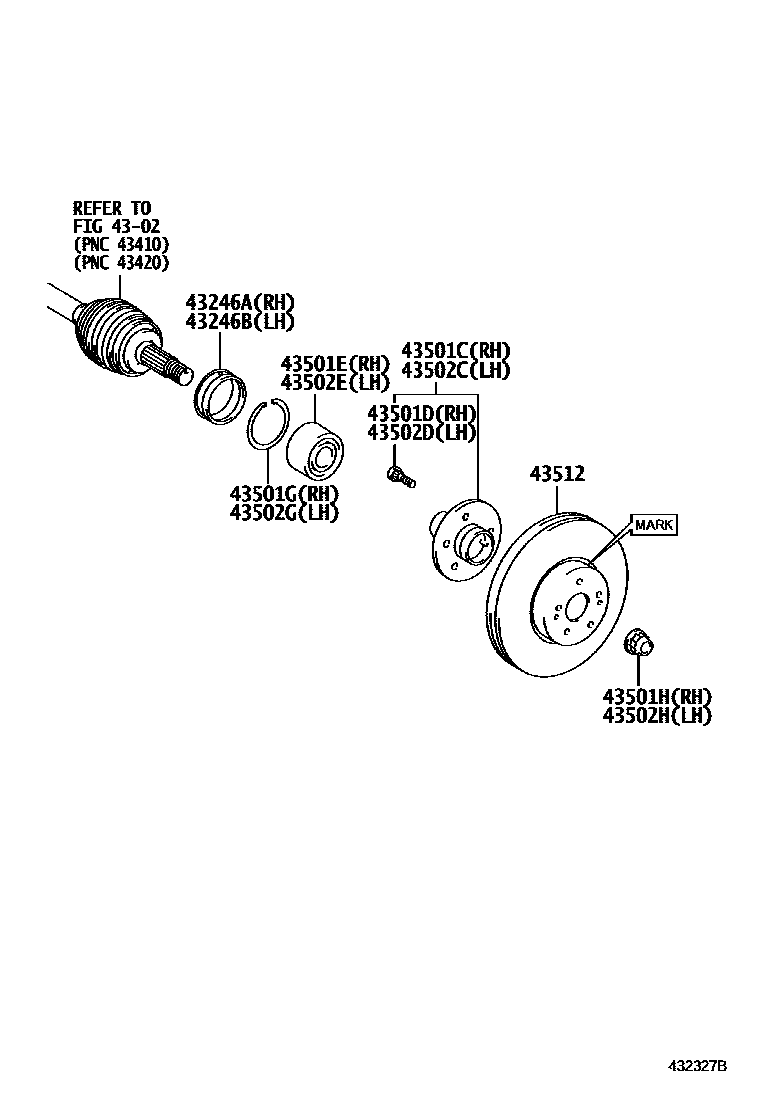 Toyota CAMRY Front Axle Hub EPC diagram — 432327B