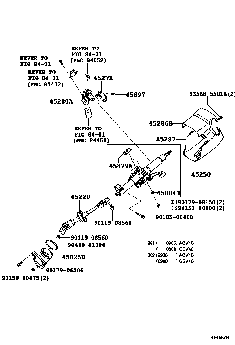 Toyota CAMRY Steering Column & Shaft EPC diagram — 454557B